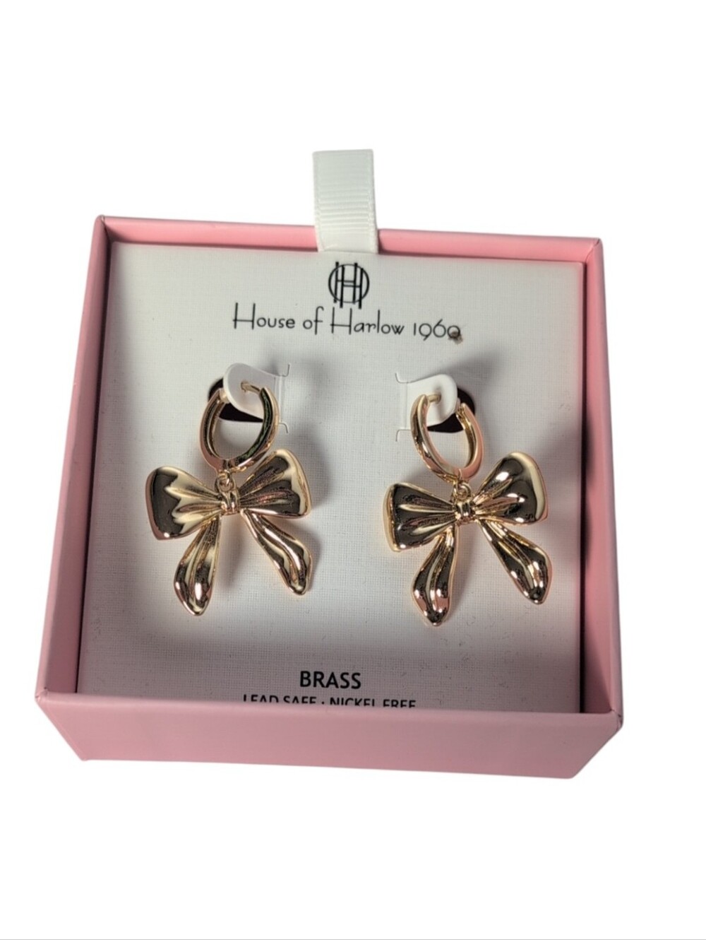 House of Harlow 1960 Brass Bow Huggie Style Earrings